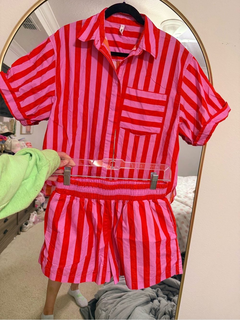 NWOT glam Red and Pink Striped Short Sleeve Set